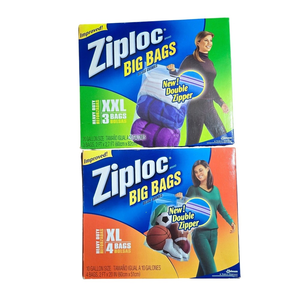 Ziploc Big Bags XXL 3ct and XL 1ct Heavy Duty Double Zipper Storage Bags 4 Total
